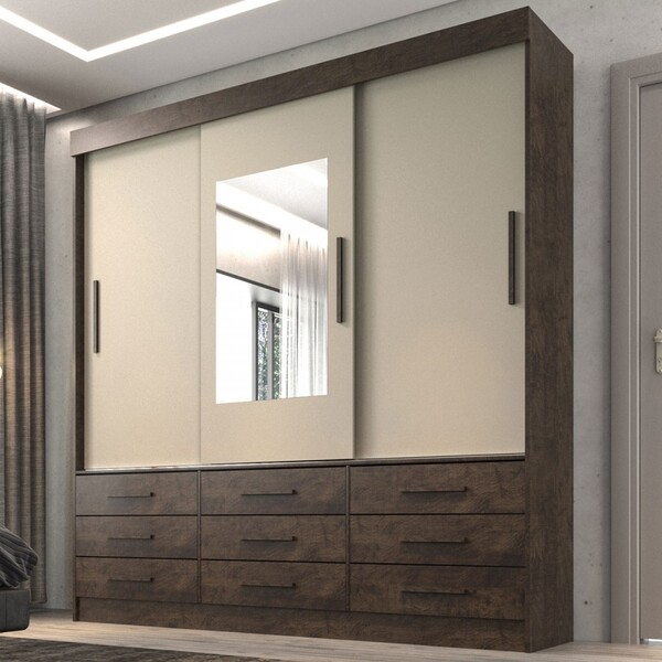 Guarda-roupa Casal Ibiza 3 Portas 9 Gavetas Com Espelho Ipe/o