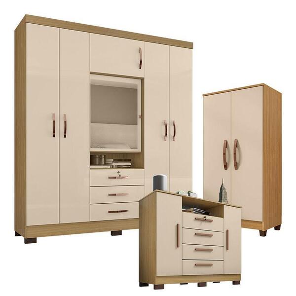 Guarda Roupa Casal Imperial Com Armário Multiuso Egito E Cômo