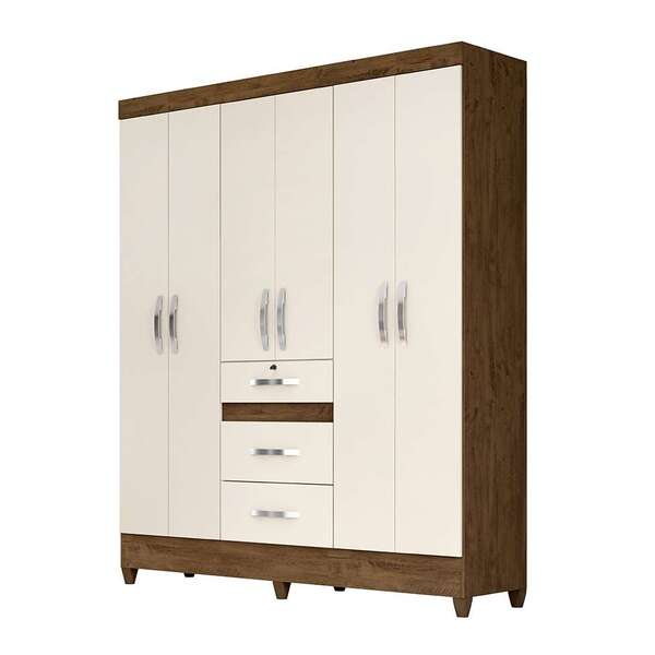 Guarda-roupa Casal Itatiba 6 Pt 3 Gv Baunilha E Castanho Wood