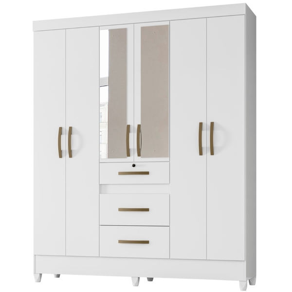 Guarda Roupa Casal Itatiba Com Espelho 6 Portas Branco Moval