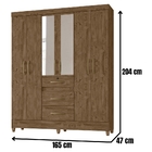 Guarda Roupa Casal Itatiba Com Espelho 6 Portas Castanho Wood