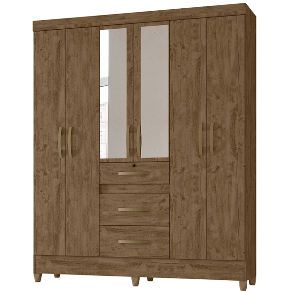 Guarda Roupa Casal Itatiba Com Espelho 6 Portas Castanho Wood