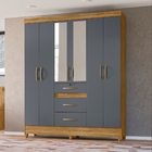 Guarda Roupa Casal Itatiba Com Espelho 6 Portas Freijó Cinza