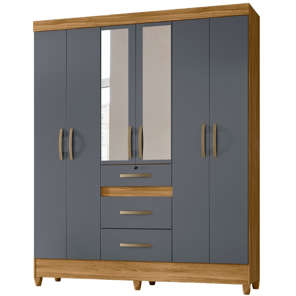 Guarda Roupa Casal Itatiba Com Espelho 6 Portas Freijó Cinza