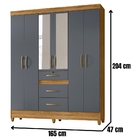 Guarda Roupa Casal Itatiba Com Espelho 6 Portas Freijó Cinza