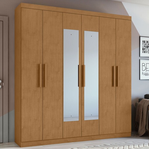 Guarda-roupa Casal Jazz 6 Portas 3 Gavetas Com Espelho Amêndo