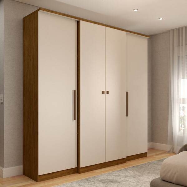 Guarda-roupa Casal Kansas 4 Portas 2 Gavetas Castanho/off Whi