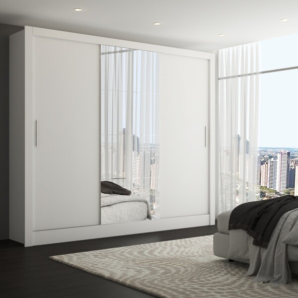 Guarda-roupa Casal Katherine Slim 3 Portas Com Espelho Branco