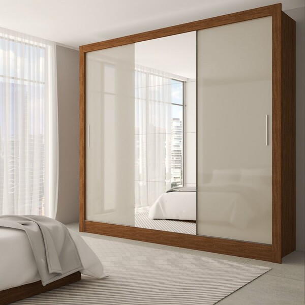 Guarda-roupa Casal Katherine Slim 3 Portas Com Espelho Cinamo
