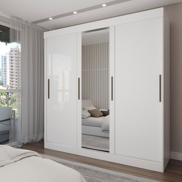 Guarda-roupa Casal Katy 3 Portas 2 Gavetas Com Espelho Branco