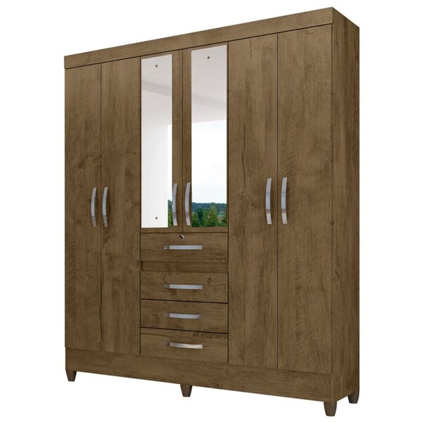 Guarda Roupa Casal Laguna 6 Portas Castanho Wood - Moval