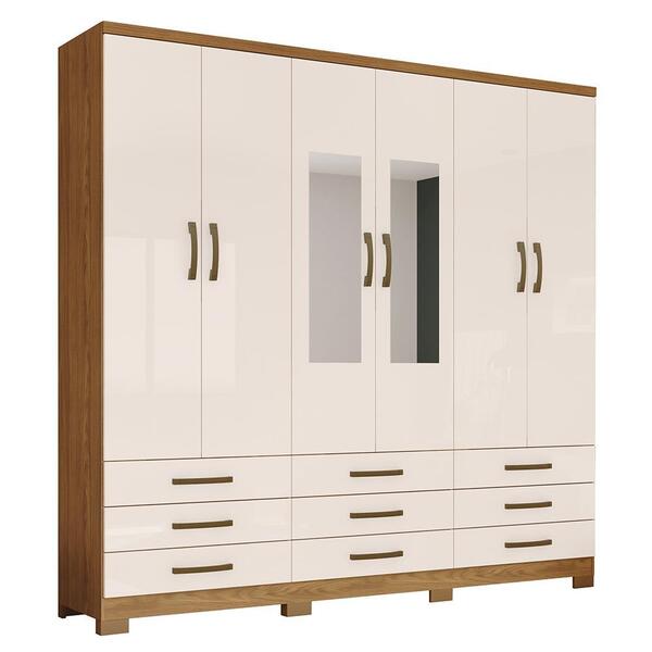Guarda Roupa Casal Lara 6 Portas E 9 Gavetas Com Espelho - Mó