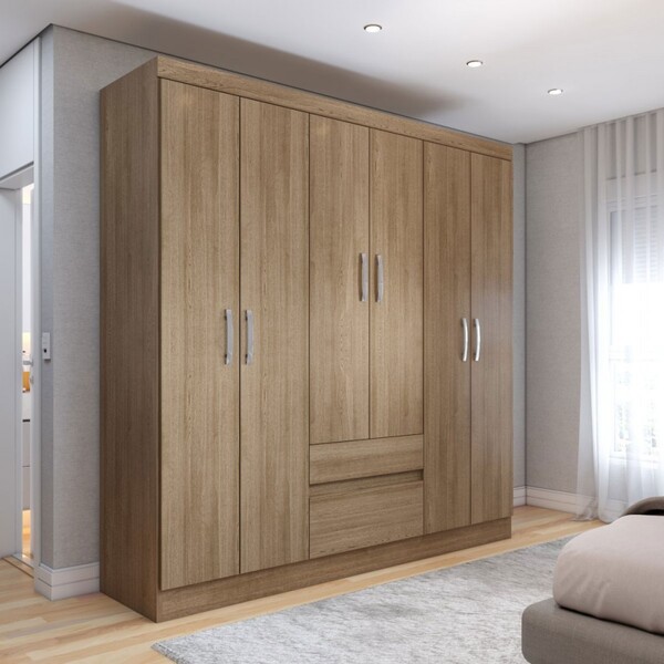 Guarda-roupa Casal Las Vegas 6 Portas 2 Gavetas Nature - Pano