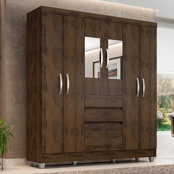 Guarda Roupa Casal Lia 6 Portas C/espelho Capuccino - Moveis
