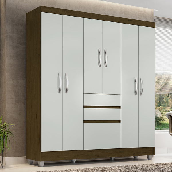 Guarda Roupa Casal Lia 6 Portas Cedro/ Off White - Moveis Ara