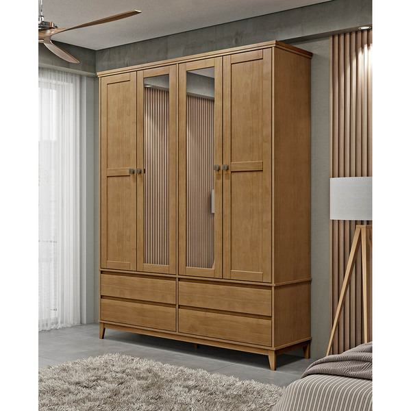 Guarda-roupa Casal Linha Prata Freijó 4 Portas Espelhos 4 Gav