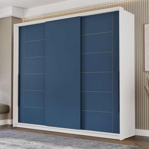 Guarda-roupa Casal Lisboa 3 Portas 4 Gavetas Branco/azul - Po