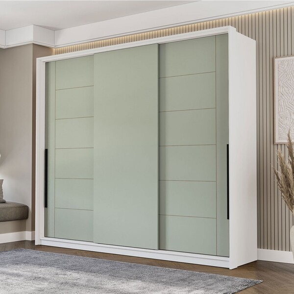 Guarda-roupa Casal Lisboa 3 Portas 4 Gavetas Branco/verde - P
