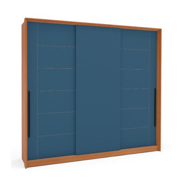 Guarda-roupa Casal Lisboa 3 Portas 4 Gavetas Freijó E Azul