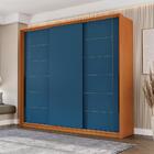 Guarda-roupa Casal Lisboa 3 Portas 4 Gavetas Freijó E Azul