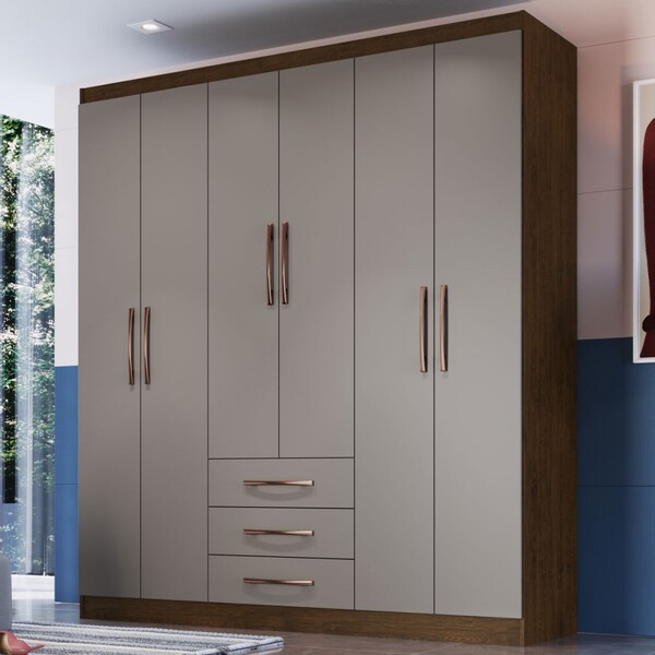 Guarda-roupa Casal Lisboa 6 Portas 3 Gavetas Coffee Fumê - Do