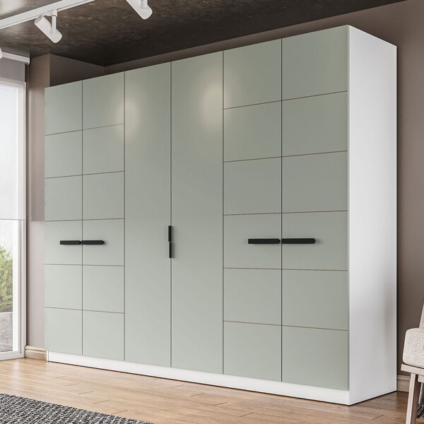 Guarda-roupa Casal Lisboa 6 Portas 4 Gavetas Branco/verde - P