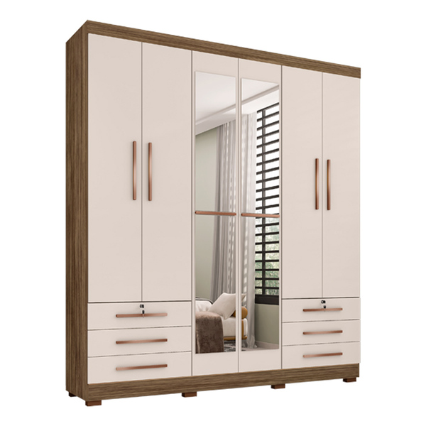 Guarda Roupa Casal Londres 6 Portas 6 Gavetas Com Espelho Tek