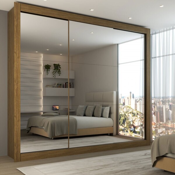 Guarda-roupa Casal Louise 3 Portas De Correr 4 Gavetas Espelh