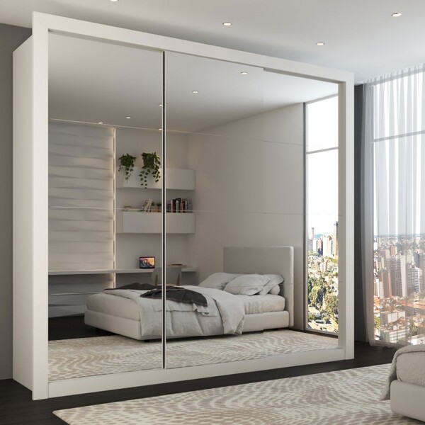 Guarda-roupa Casal Louise 3 Portas De Correr 4 Gavetas Espelh