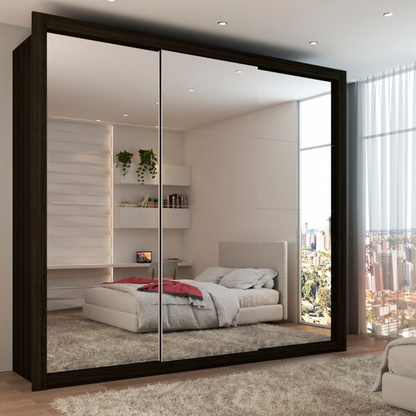 Guarda-roupa Casal Luiza 3 Portas De Correr  4 Gavetas Espelh