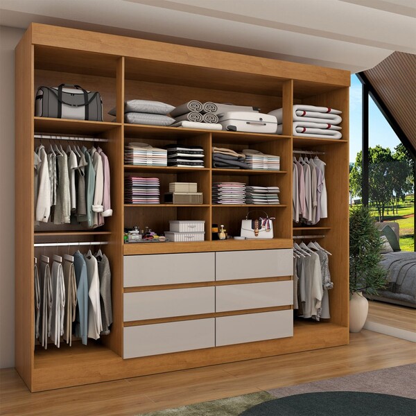 Guarda-roupa Casal Luxuria 4 Portas 6 Gavetas Com Espelho Cinamomo