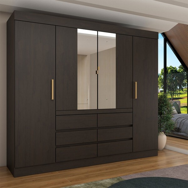 Guarda-roupa Casal Luxuria 4 Portas 6 Gavetas Com Espelho Eba