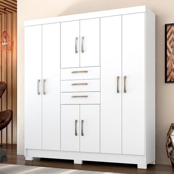Guarda Roupa Casal Lyra 8 Portas 3 Gavetas Branco - Móveis Ar