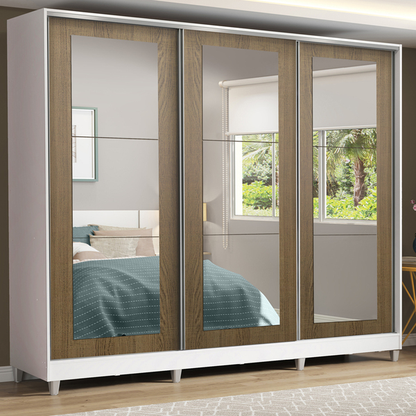 Guarda-roupa Casal Madesa Eros 3 Portas De Correr De Espelho