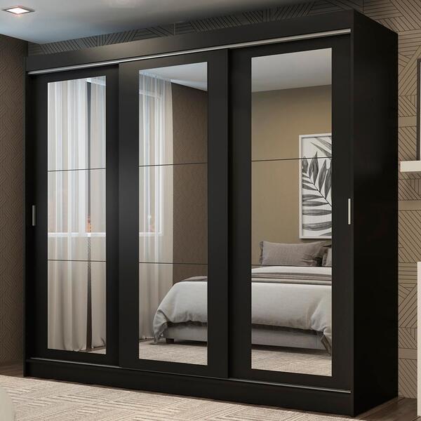 Guarda-roupa Casal Madesa Kansas 3 Portas De Correr De Espelh