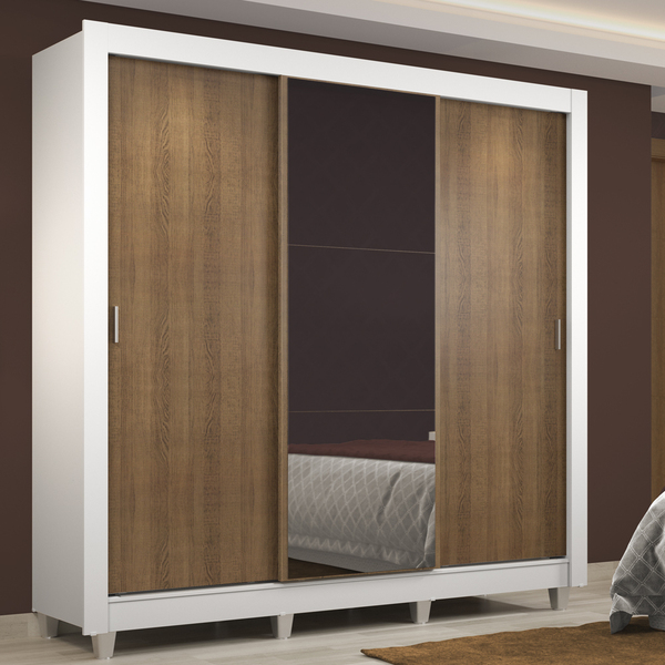 Guarda Roupa Casal Madesa Lyon 3 Portas De Correr Com Espelho