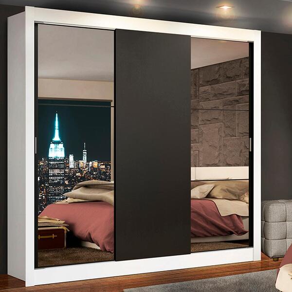 Guarda-roupa Casal Madesa Lyon 3 Portas De Correr Com Espelho