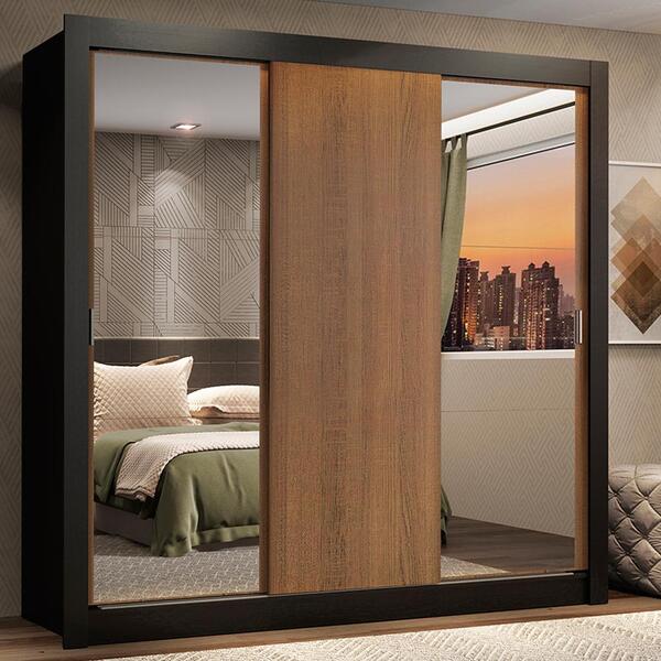 Guarda-roupa Casal Madesa Lyon 3 Portas De Correr Com Espelho