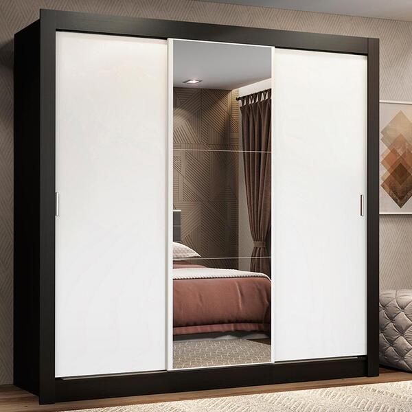 Guarda Roupa Casal Madesa Lyon 3 Portas De Correr Com Espelho