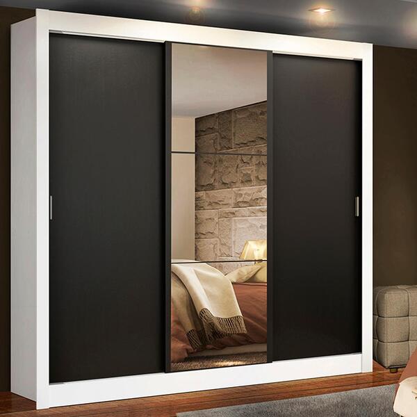 Guarda Roupa Casal Madesa Lyon 3 Portas De Correr Com Espelho
