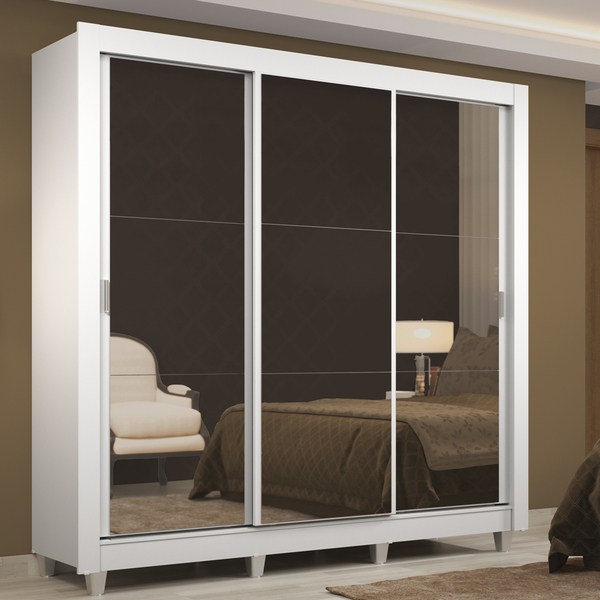 Guarda Roupa Casal Madesa Lyon 3 Portas De Correr De Espelho