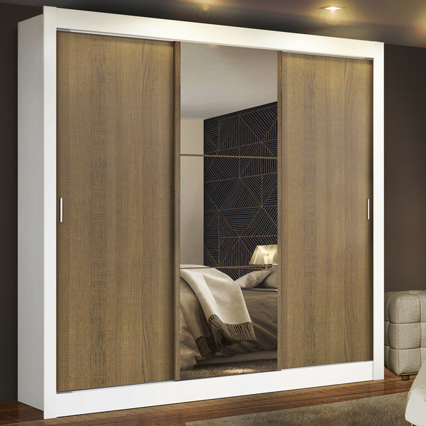 Guarda Roupa Casal Madesa Mônaco 3 Portas de Correr com Espel