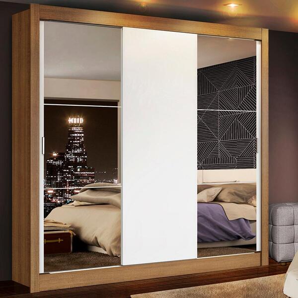 Guarda Roupa Casal Madesa Mônaco 3 Portas De Correr Com Espel