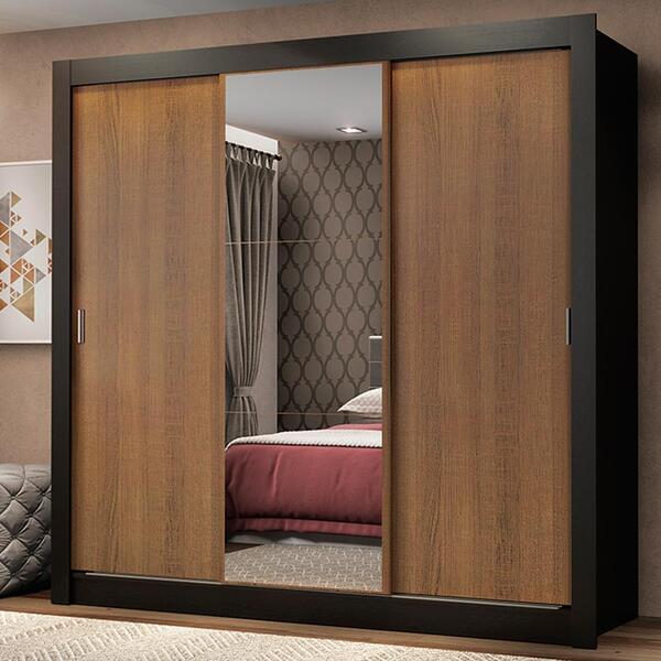 Guarda Roupa Casal Madesa Mônaco 3 Portas De Correr Com Espel