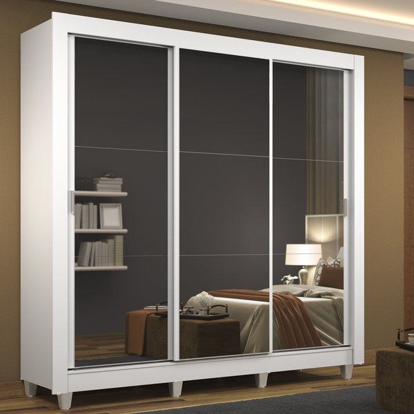 Guarda Roupa Casal Madesa Mônaco 3 Portas De Correr De Espelh