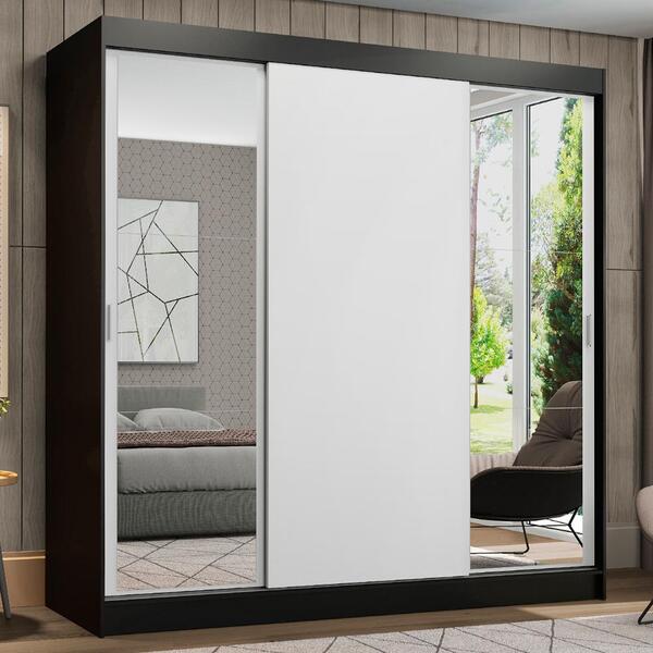 Guarda-roupa Casal Madesa Reno 3 Portas De Correr Com Espelhos