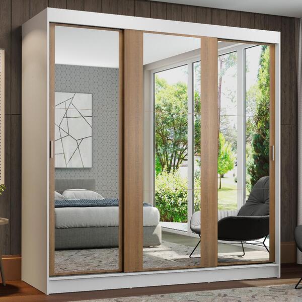 Guarda-roupa Casal Madesa Reno 3 Portas De Correr De Espelho