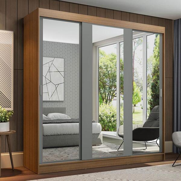 Guarda-roupa Casal Madesa Reno 3 Portas De Correr De Espelho