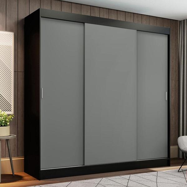 Guarda-roupa Casal Madesa Reno 3 Portas De Correr - Preto/cin
