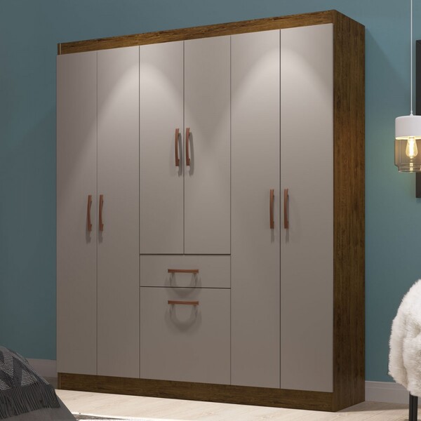 Guarda-roupa Casal Marbella 6 Portas 2 Gavetas Coffee Fumê -
